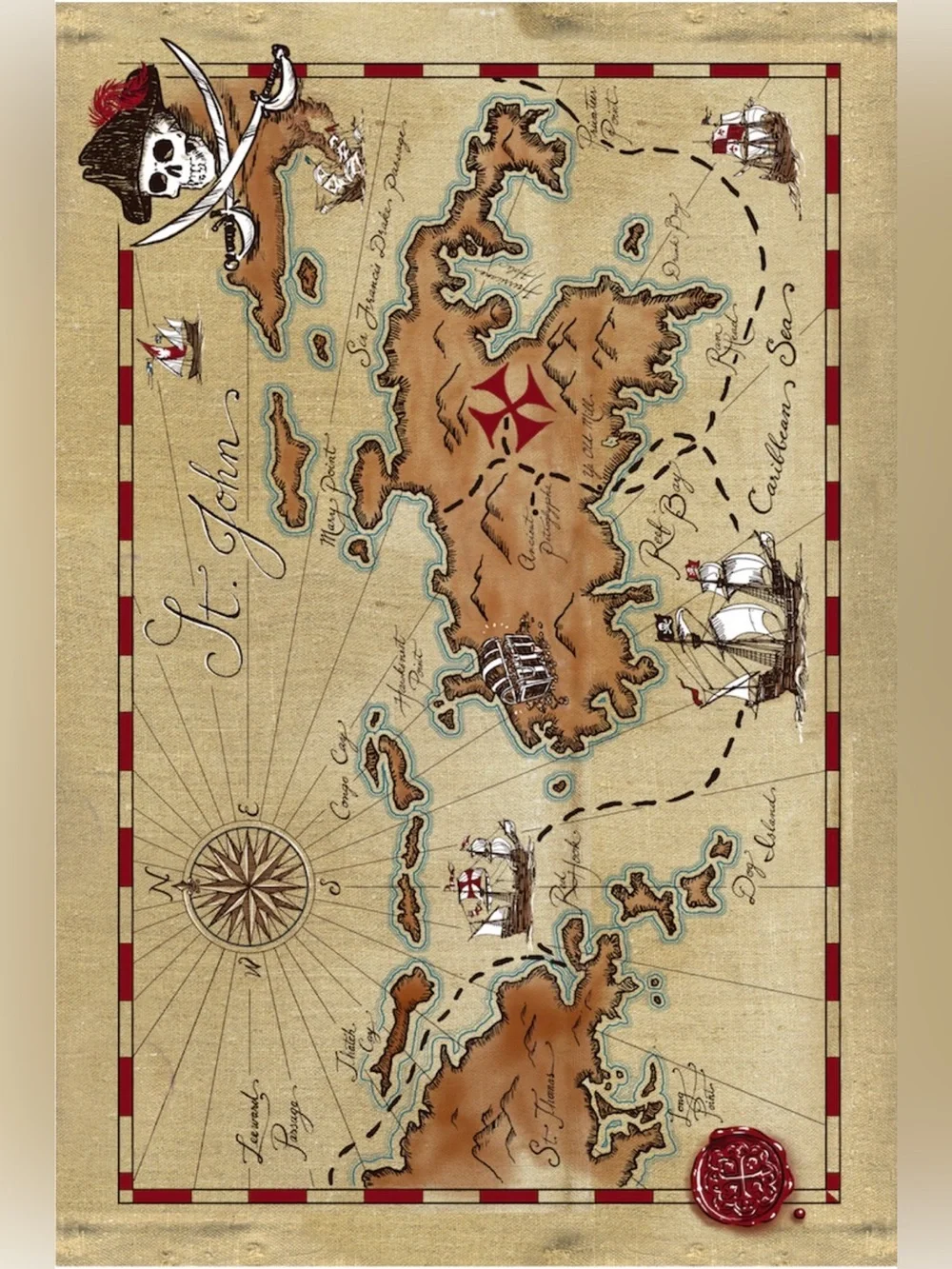 NEW Pottery Barn Kids Treasure Map Tablecloth 49x64 Pirates Birthday Party Theme